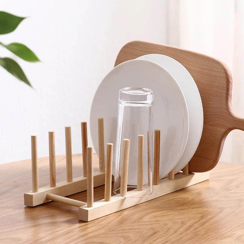 DIY Skříňka Bambusový Odkapávač Dřevěný Stojan na Talíře Odkapávač na Nádobí Kuchyňský Organizér Na Talíře/Krájecí Prkénka/Talíře/Šálky/Pokličky