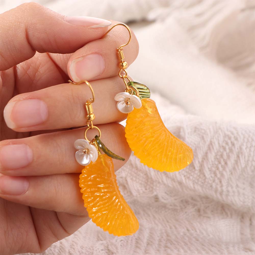 Leaf Orange Sliced Earrings Hook Piercing Y2K Handmade Earrings Creative Fruit Ear Jewelry  Women