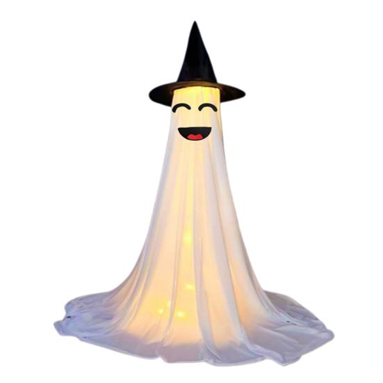 Yousheng Halloween Ghost Decoration Outdoor Standing Ghost with Witch Hat Light Up Spooky White Cloth Ghost for Porch Yard Garden Lawn Decor