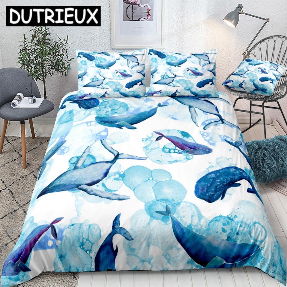 Ocean Soft durable Quality Duvet Cover Set Blue Whale Beding Set Sea Animal Bed Linen Striped Beds Set Children Kids Tens Home Textile Bedclothes