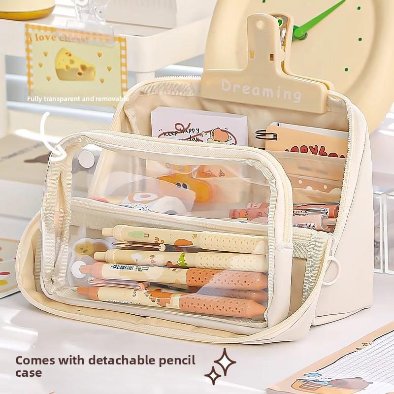 Canvas Multicompartment Pencil Case With Detachable Design For Students And School Use