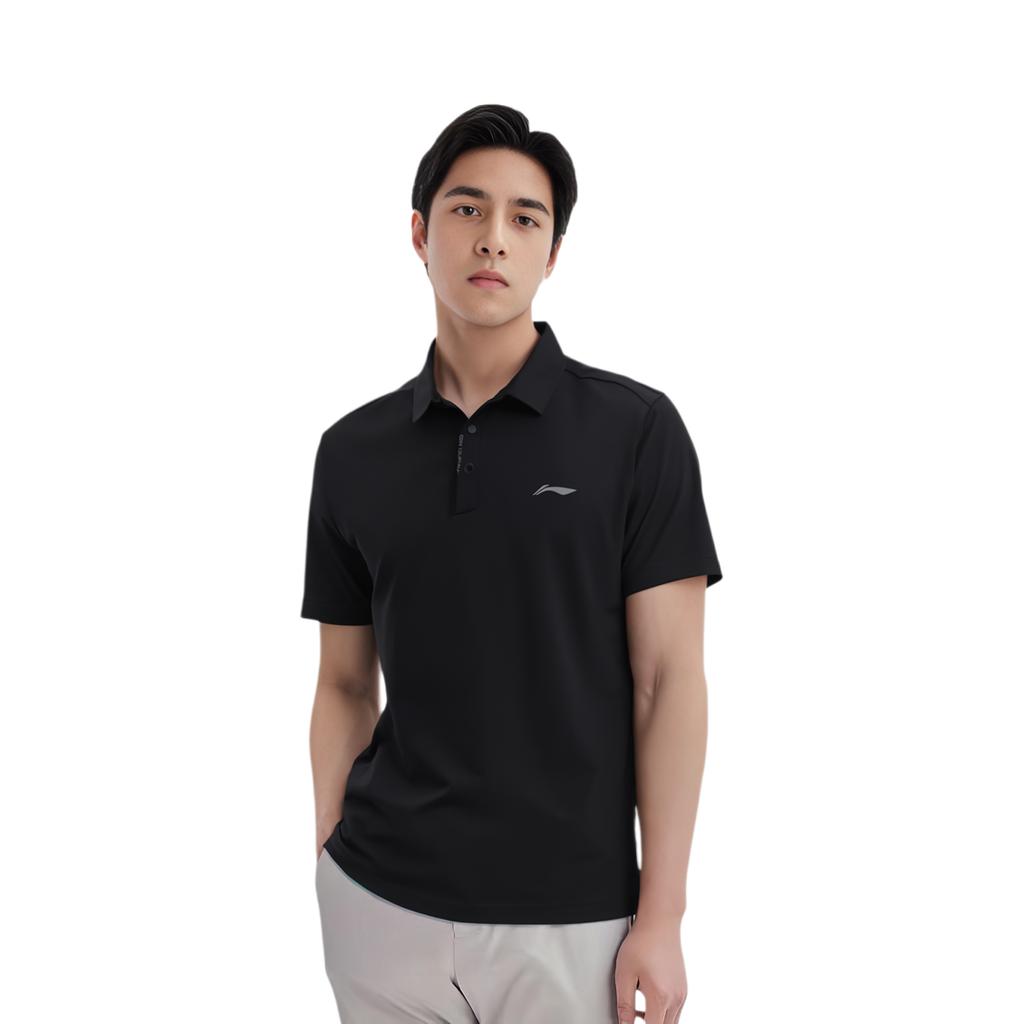 Li Ning Solid Color Pullover Fitness Sports Polo Shirt Men Tops Black APLU119-1