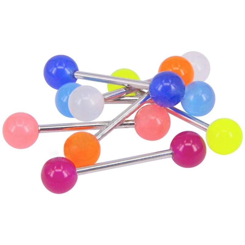 

10PCS Random Colors Bioflex Nipple Barbell 16mm Acrylic Ball Tongue Rings Nipple Ring Retainer 14G Flexible Tongue Piercing Bar 1.6x16x5mm