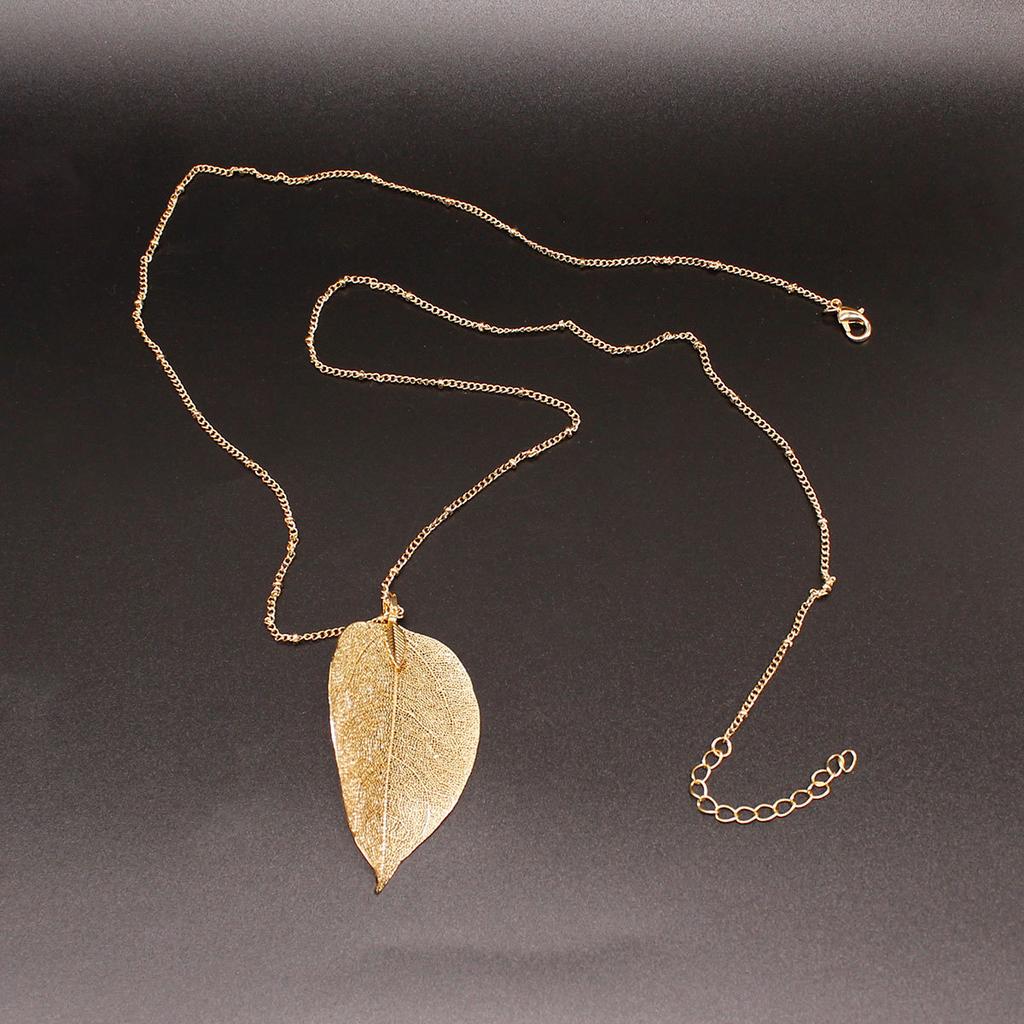 Rz-618 European American Cross-Border Fashionable Women's Real Leaf Necklace Simple Cut Sweater Figaro Chain Stainless Steel