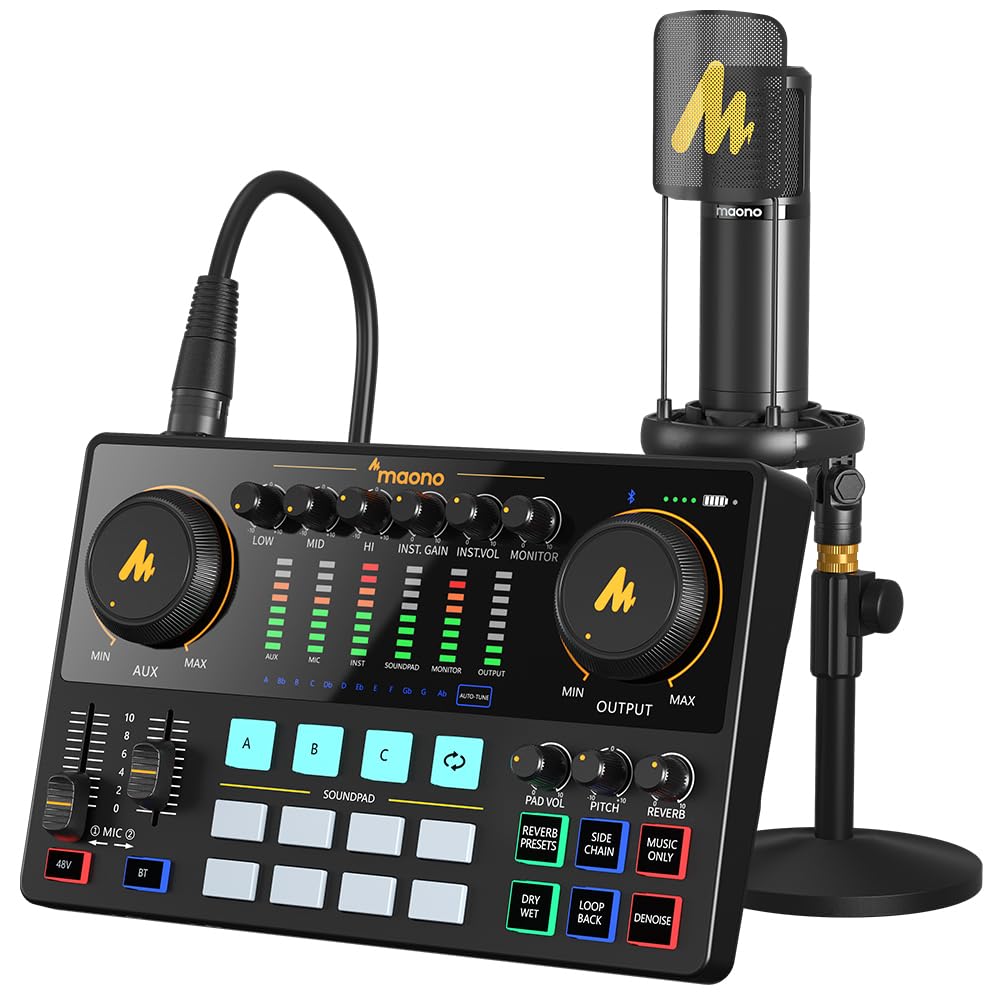 MAONO Audio Audio Podcast Stereo Mixer with Portable Podcast Compact Streaming Equipment with XLR Ideal for Live Broadcasting on and and Guitar