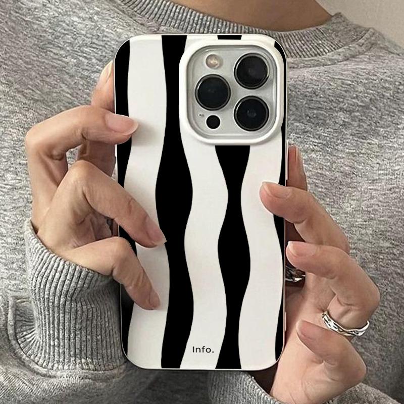 Fashion Simple Black Wavy Striped Phone Case For iPhone 16 17 15 14 13 12 11 Pro Max 16E 17Air Shockproof Protect Soft Cover