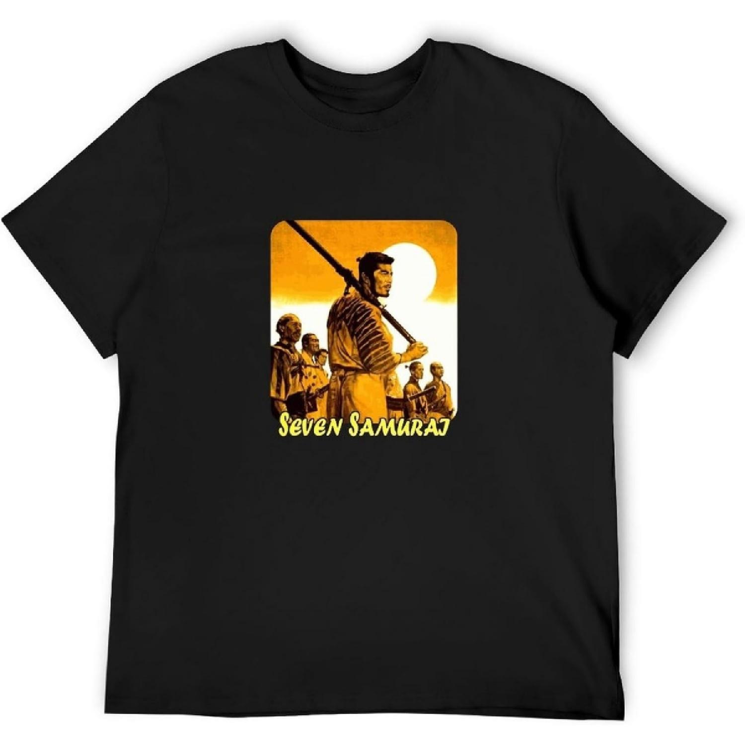 XIANGCUIJIAO Seven Samurai Kurosawa Movie Vintage T Shirt Short Sleeve Funny Top Black S