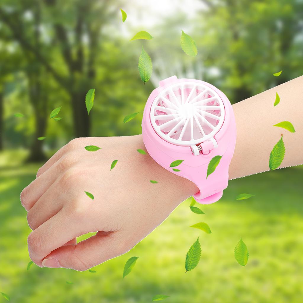 Ventilador de Relógio USB de Mão Carregamento Pequeno Bateria Embutida Verão Mini Portátil Universal(Rosa )