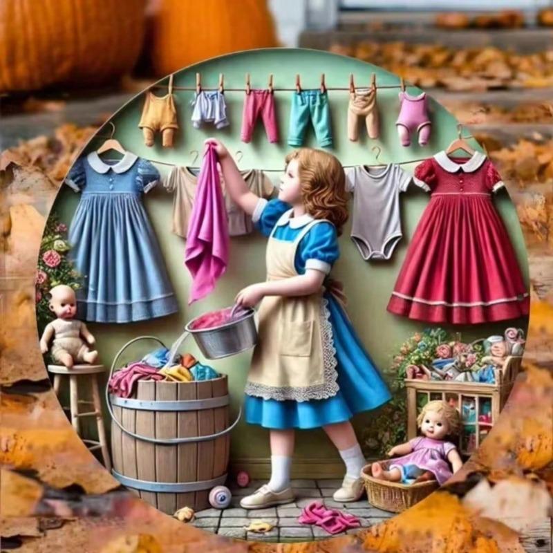 Retro Girl Doll Laundry Room Metal Tin Sign Wall Decor Gift