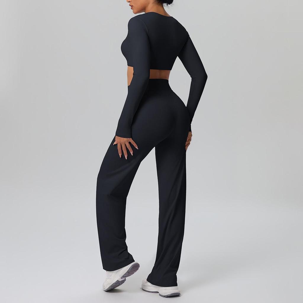 Cross-New Tight Sportswear Set: Chest-Pad Top & High-Waist Wide-Leg Pants for Running, Fitness & Yoga