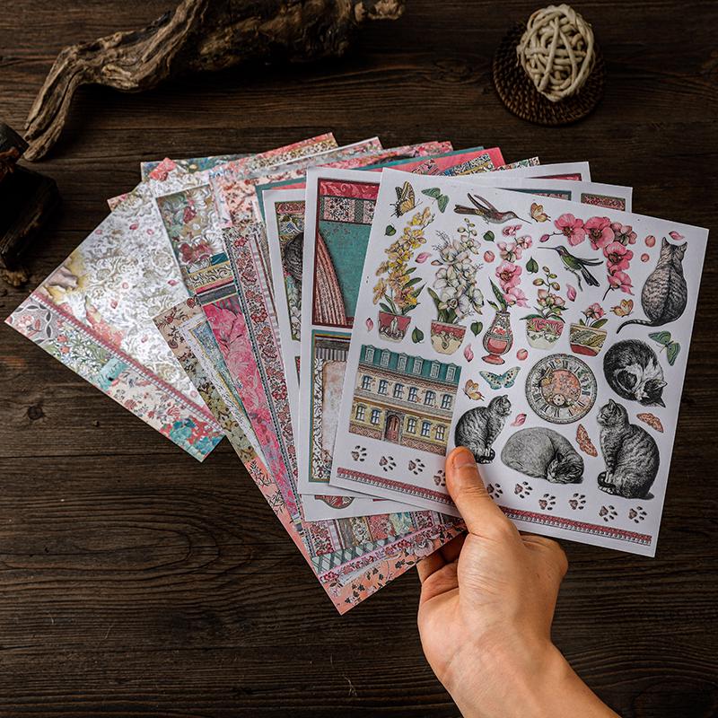 Large Retro Double-Sided Adhesive Journal Base and Decorative Background Paper Stickers