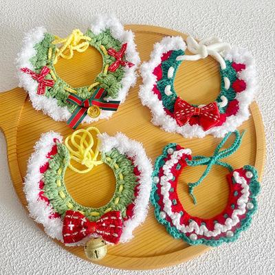 Knitted Christmas Scarf for Dogs & Cats - Cute Red & Green Pet Bib
