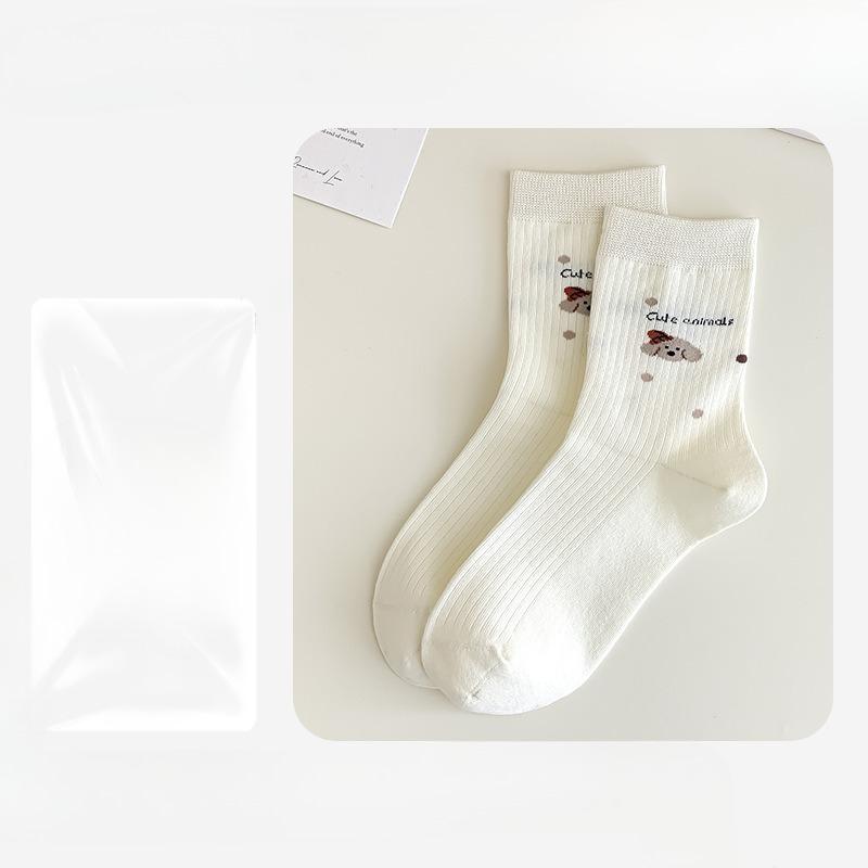 

Женские осенне-зимние носки из хлопка с милым кружевом и дизайном животных 1 pair молочный белый