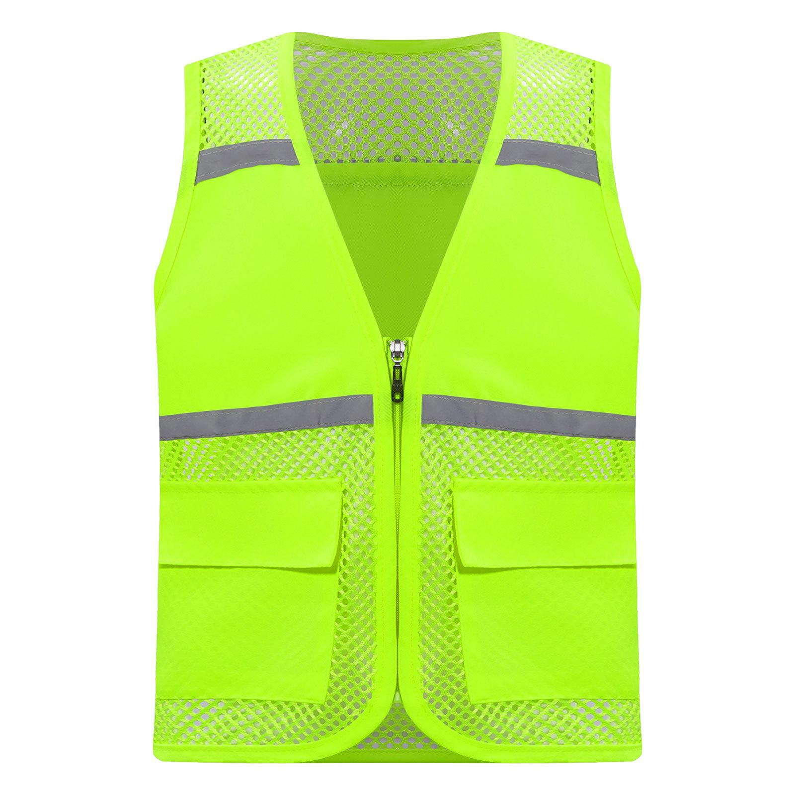 

Unisex Kids High Visibility Safety Vest Hollow Out Mesh Zipper Volunteer Uniform Reflective Wear 11-12 Years флуоресцентний жовтий колір