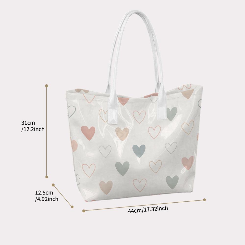 Cute Heart Print Tote Bag Fashion Large Capacity Daily Commuter Women Shoulder Handbag