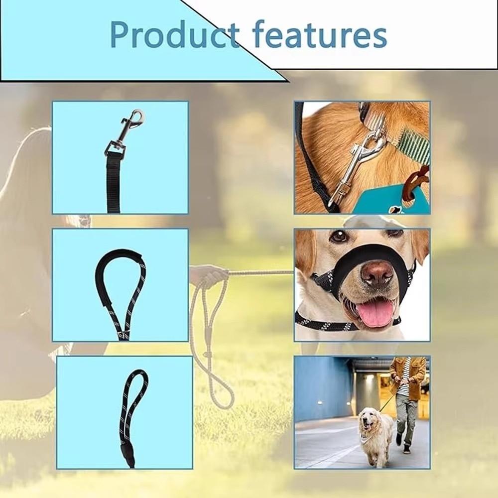 2in1 Dog Collar Muzzle Leash Bite Resistant Elastic Traction Rope Anti-Pull Dog Leash  Pet Supplies