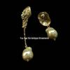 European Retro Baroque Glass Pearl Earrings with Asymmetrical Gold & Silver Studs