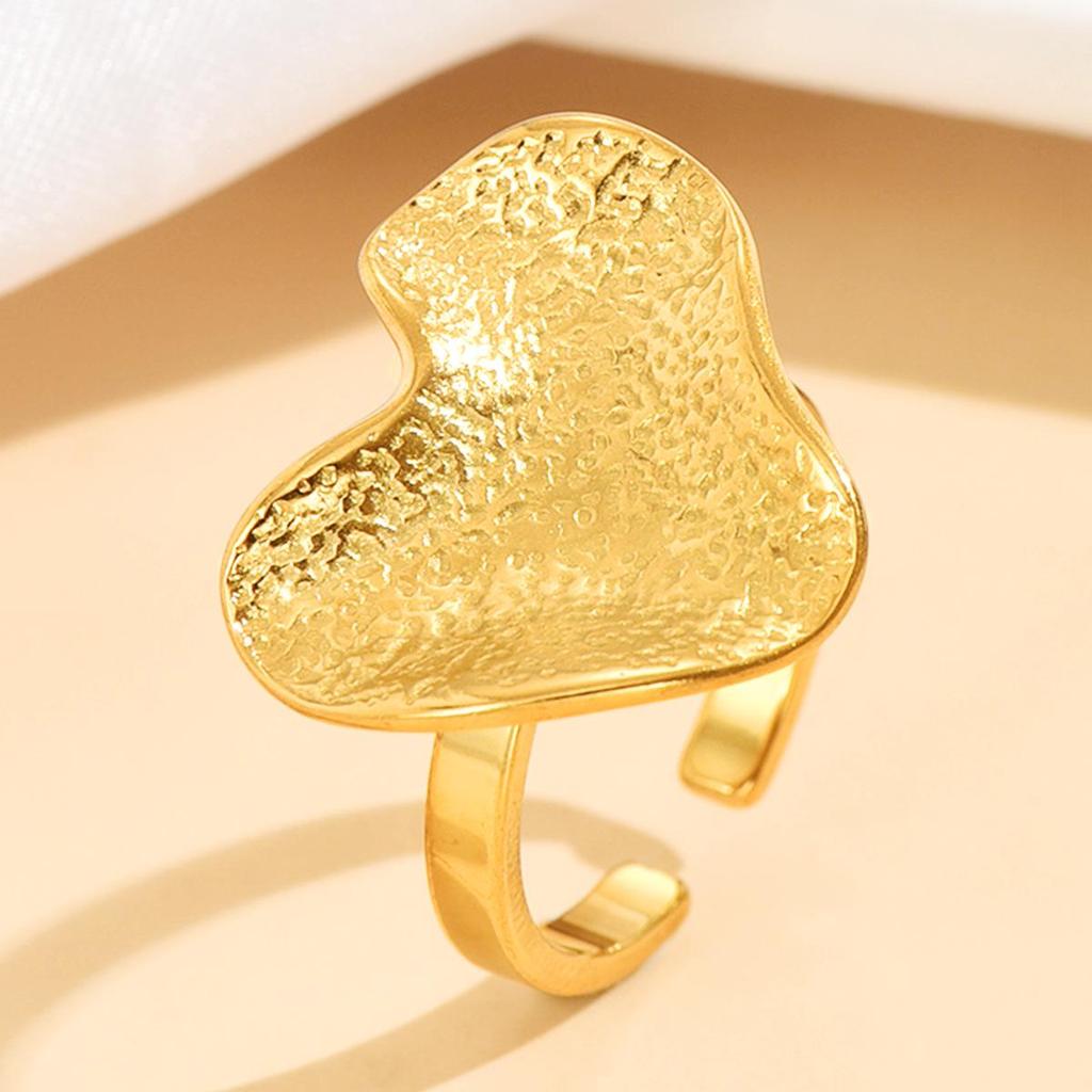 Chic Irregular Heart & Leaf Design Stainless Steel Ring for Women
