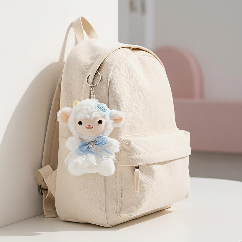 Cute Fluffy Sheep Plush Keychain Soft Curly Fur Pendant for Backpack Decor Kids Thanksgiving Holiday Gifts