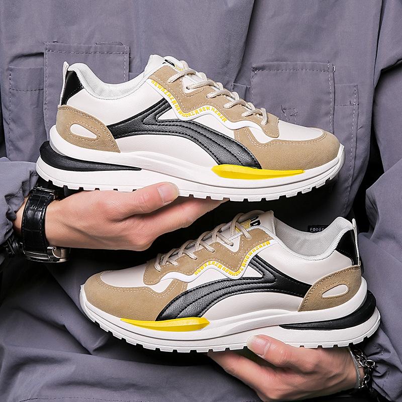 Shoes Men Leather Sport Sneakers Platform Sole Hard Wearing Zapatillas Casual Lace up Walking Running Vulcanized Shoes Summer