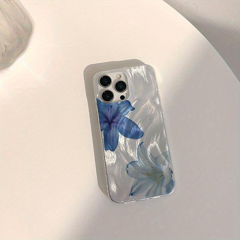

1 Piece of Blue Lily Feather Yarn Anti-Drop Phone Case, Suitable for iPhone 17, 16, 15, Plus, Pro, Max Series Phones - Ideal for Use as a Gift iPhone SE срібний