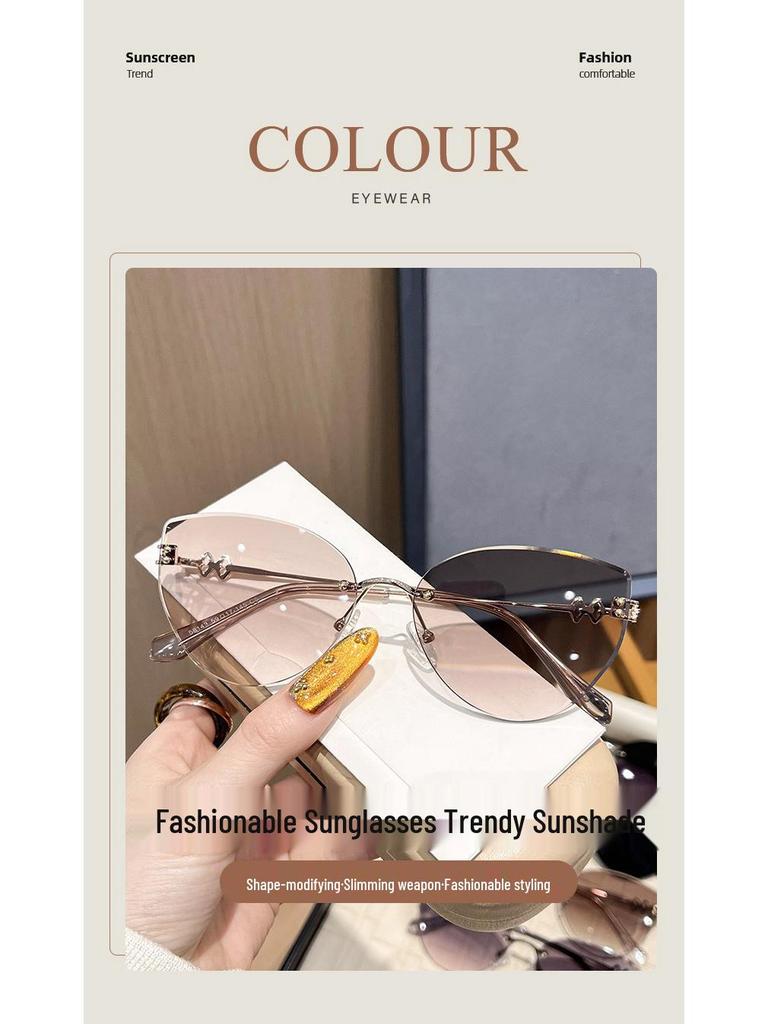 Women's Frameless Oval Metal Retro Sunglasses - High-End Japanese & Korean Fashion