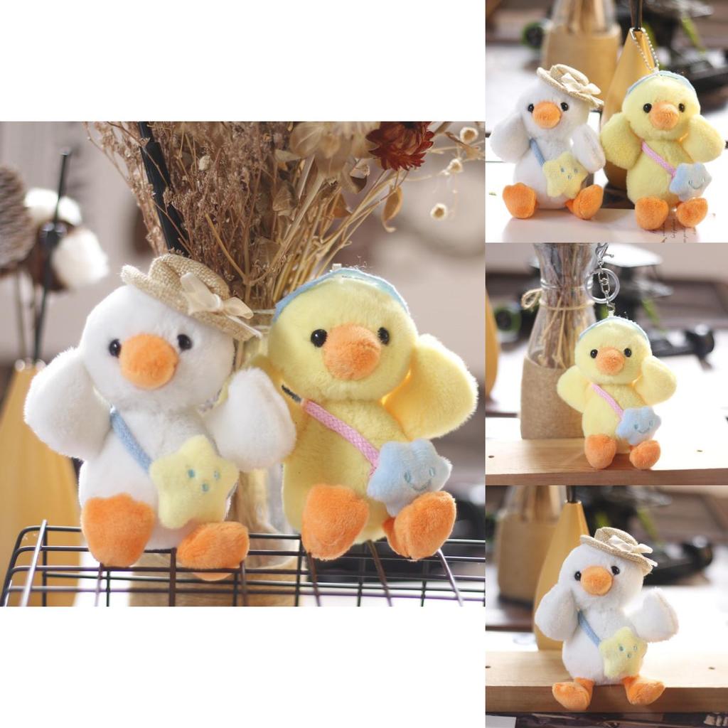 Cute Mini Plush Duck Keychain Soft Stuffed Animal Toy White And Yellow Colors