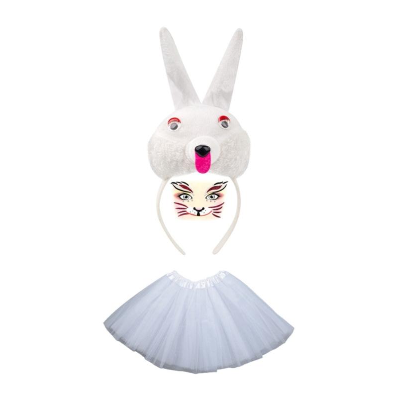 Bunnies Costumes Ears Tail Bowtie Gloves Tutu Animal Fancy Costumes Kit Accessories Kids Halloween Cosplay Party Props