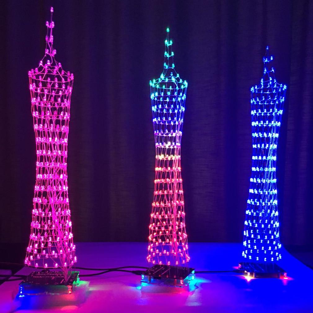 Canton Tower LED Light Cube DIY Kit: Colorful Electronic Welding Components
