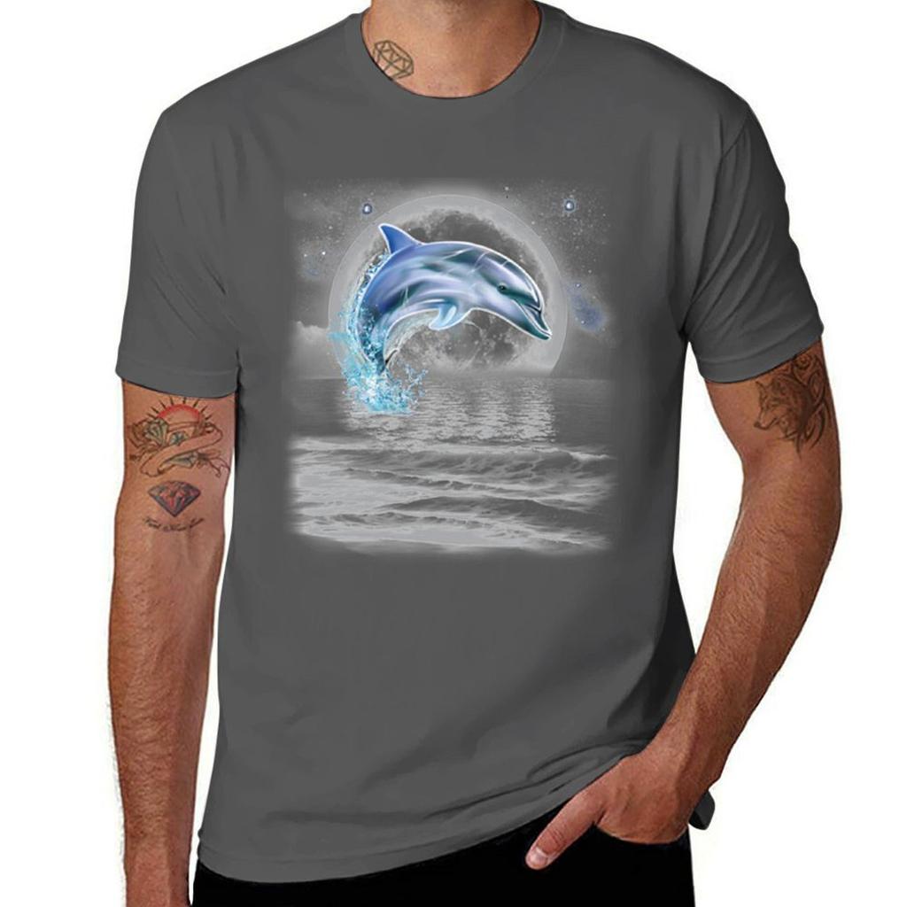 Dolphin Dancing in Moonlight T-Shirt t shirts for man graphic tees graphic t shirts for man t shirts for man slim fit T-Shirt