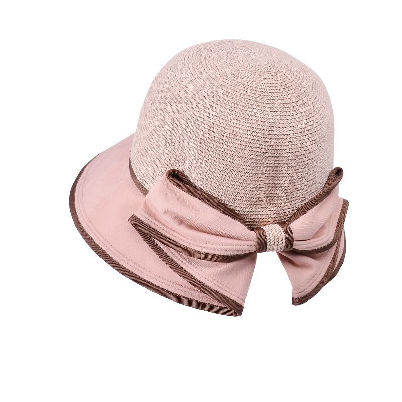 8456 Spring and summer bow bucket hat travel versatile sun hat children splicing sunscreen shade straw hat