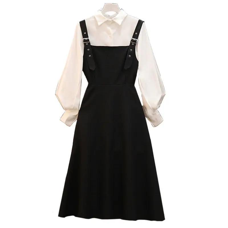 Ensemble pour femme grande taille Printemps et Automne Costume pour femme Populaire Chemise + Robe Deux pièces pour femme