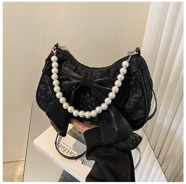 White Folds Pearl Female Bag Retro Luxury Designer Handbag Bow Crossbody Bags Fashi Y2K Vintage Women's Shoulder Bag Purses