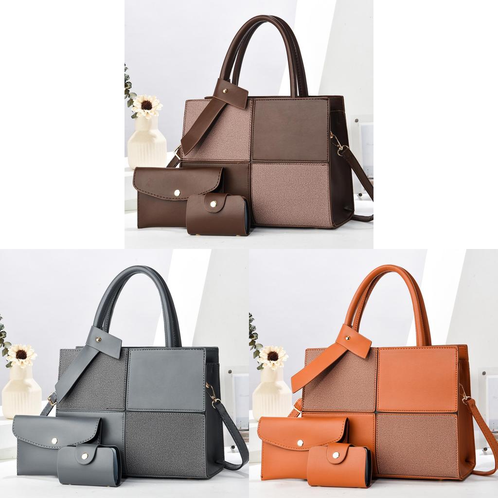 Pu Spliced Color Block Mother Daughter Bag With Zipper Closure For Daily Use
