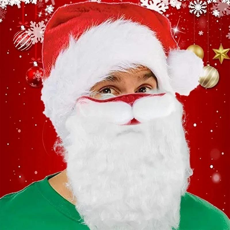 1/2pcs Christmas 3D Santa Beard Mask Set Soft Velvet Hat Plush Face Cover Family Christmas Party Costume Outfits