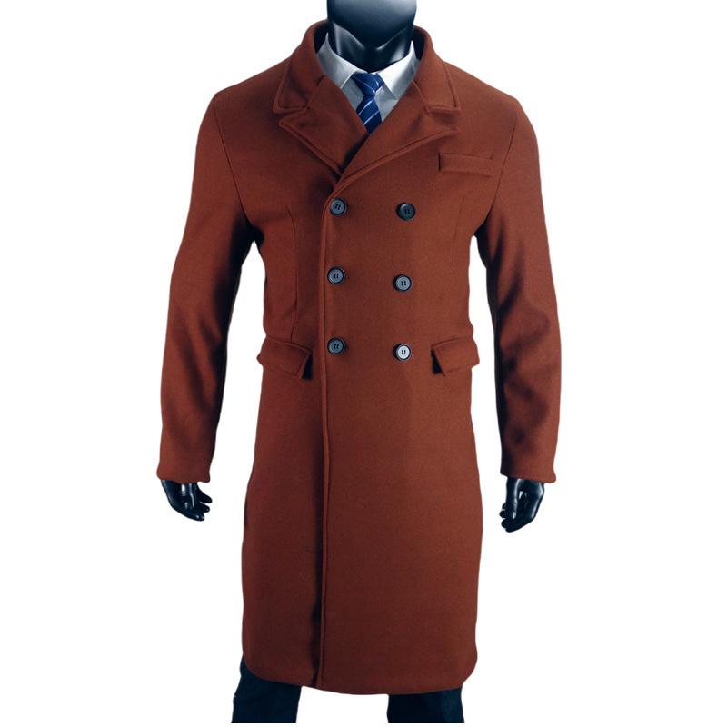 Herren Europäischer Stil Zweireihiger Dicke Wollige Lange Jacke, Große Größen, Cross2024 Kollektion