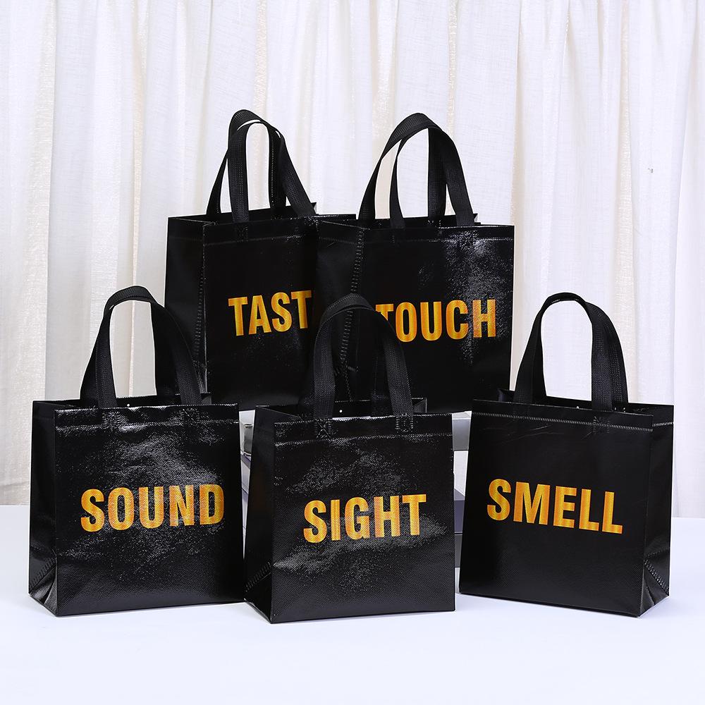 

StoBag Modern Black Gift Wrapping Bags Luxury Designer Bags Five Senses Theme Reusable Packaging Bags for Sweets Party Favor 12pcs&22x11x23cm