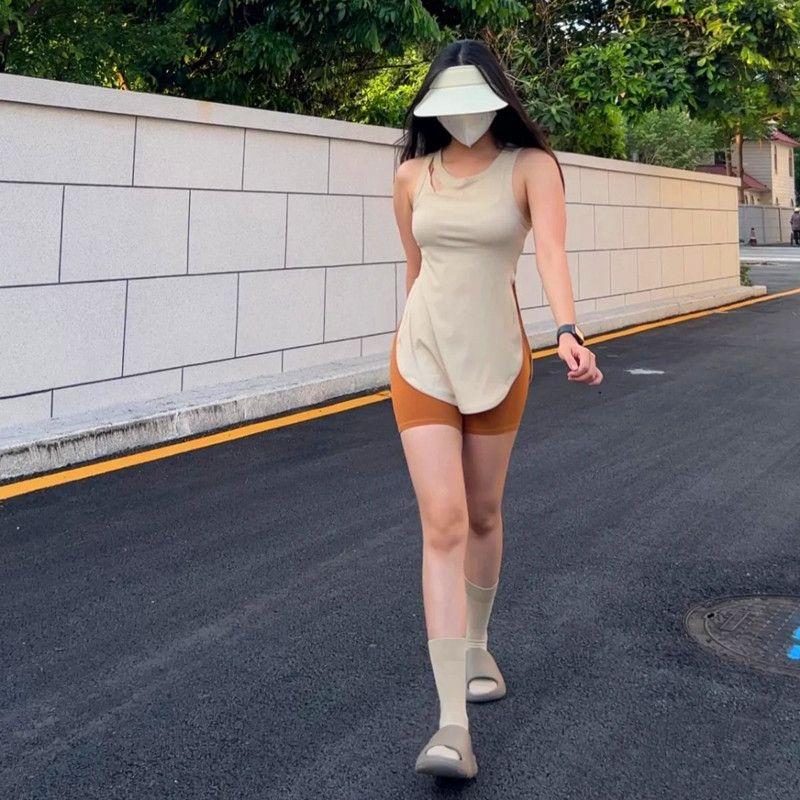 

Fashion Women s Sleeveless round Hem Blouse Sports Vest Khaki S