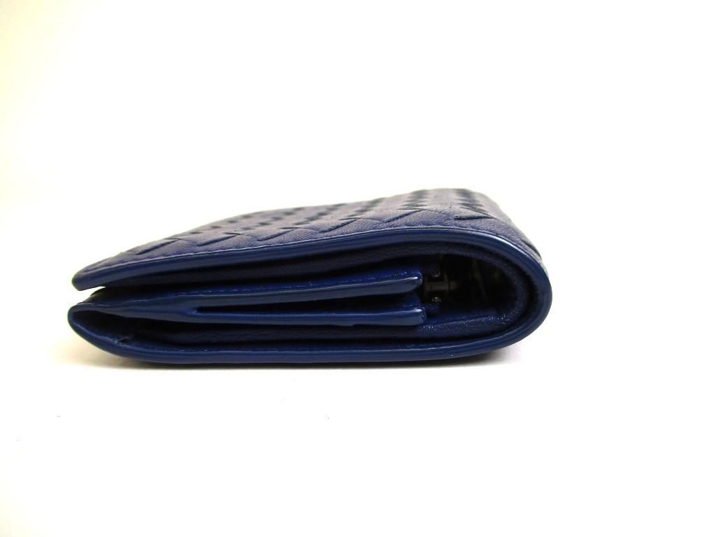 Authentic BOTTEGA VENETA Intrecciato Blue Leather Trifold Wallet Compact Wallet #a976  Pre-owned