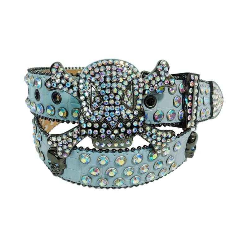 Harajuku Waist Belt Shinning Rhinestone Buckle Belts for Woman Men Rhinestone Skull Decor Waist Strap for Jeans Dress