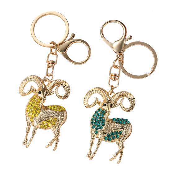 Keychain Pendant Sparkling Rhinestones Inlaid Goat Design Key Holder with Lobster Clasp Lightweight Car Hangers Decorative Pendant