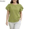 Lässige Bluse mit Rundhalsausschnitt, einfarbig, locker und kurzärmelig für Damen