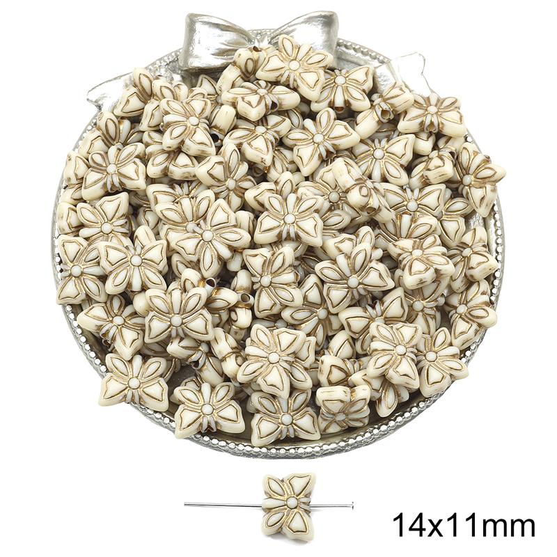 

Акрилові намистини Бароко Ретро Золоті У формі квітки Плоскі круглі намистини для виготовлення ювелірних виробів DIY Браслети Намисто 14x11mm 35pcs білий