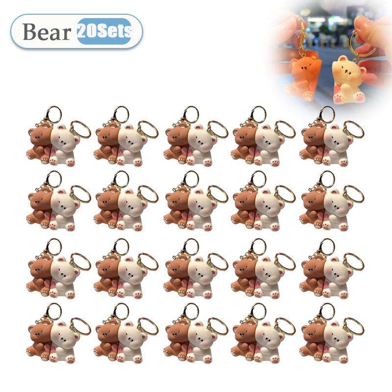 1-20 Sets Niedliches Cartoon-Bärenpaar Magnetischer Schlüsselanhänger Kleiner Anhänger Puppe Kleines Geschenk Spielzeug Harz Kreativer Schlüsselanhänger Schultaschen-Anhänger