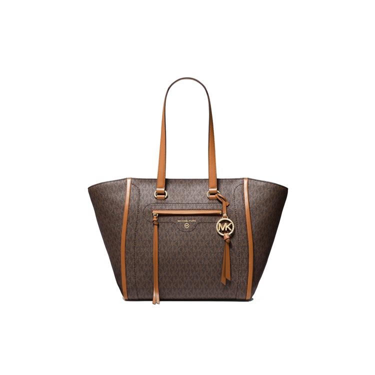 New MICHAEL KORS Carine Canvas Tote Bag, Shopping Bag, Handbag, Shoulder Bag Medium Women's Dark Brown & Acorn Brown 30S1GCCT3B-252