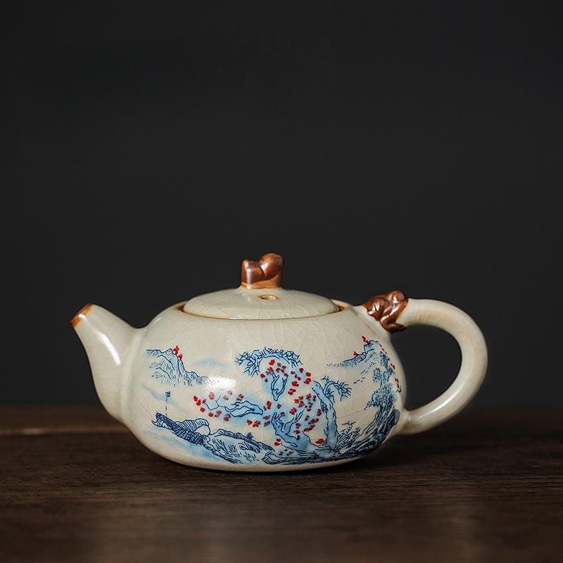 New Chinese Style Ru Kiln Linglang Teapot Ceramic Single Filter Pot Product Business Gift Lucky Teapots