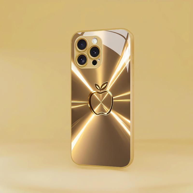 Aurora Colorful Desert Gold Glass Phone Case Suitable for iPhone 17 16 15 14 13 12 11 Pro/Max/Plus Anti Shock Back Cover