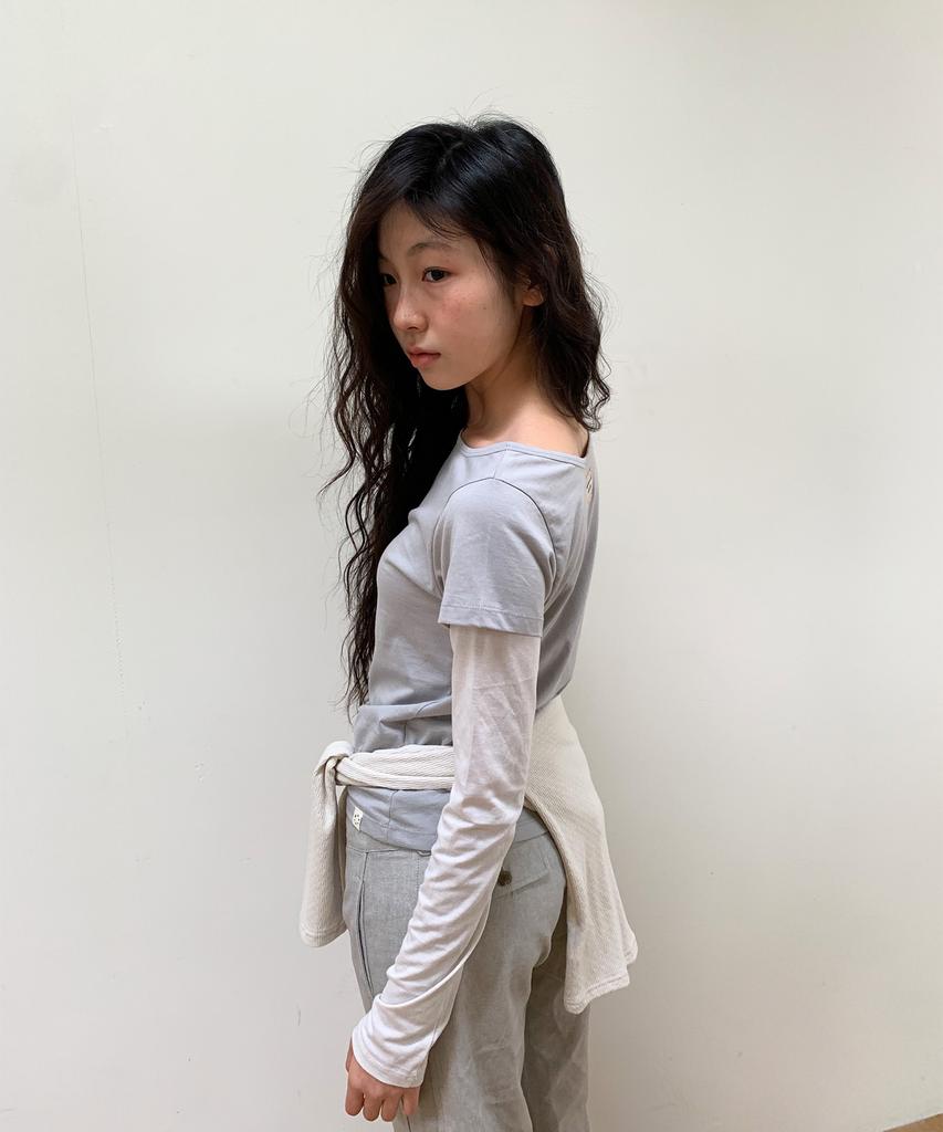 OHESHIO Floral Label Layered T-Shirt, Gray