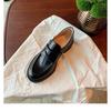 Cowhide version retro platform leather loafers women's British wind washing old thick heel one pedal lazy small leather shoes