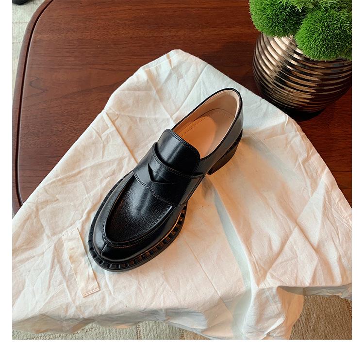 Cowhide version retro platform leather loafers women's British wind washing old thick heel one pedal lazy small leather shoes